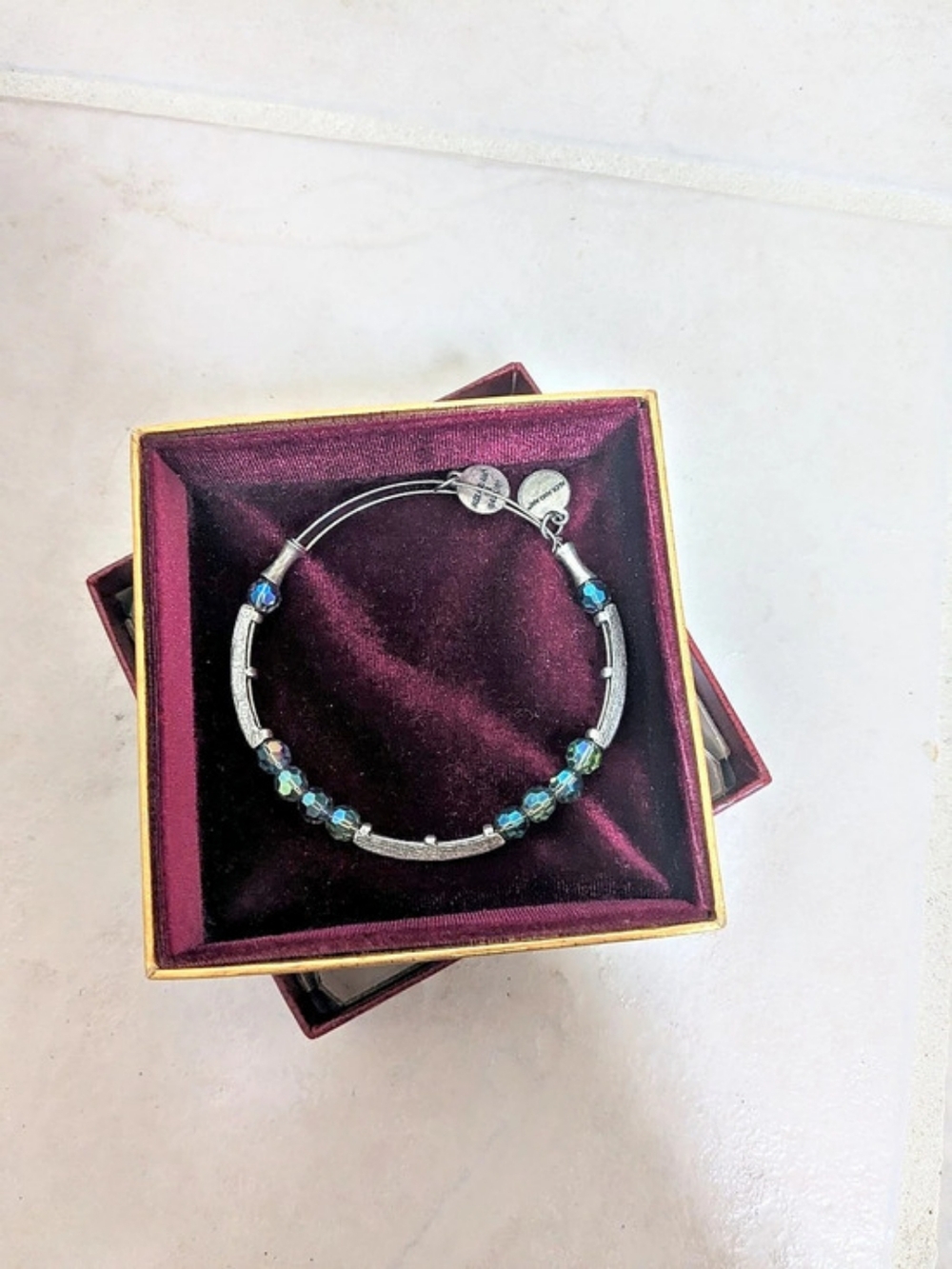 Alex and Ani Crystal Beaded Expandable Bangle Blue & Silver